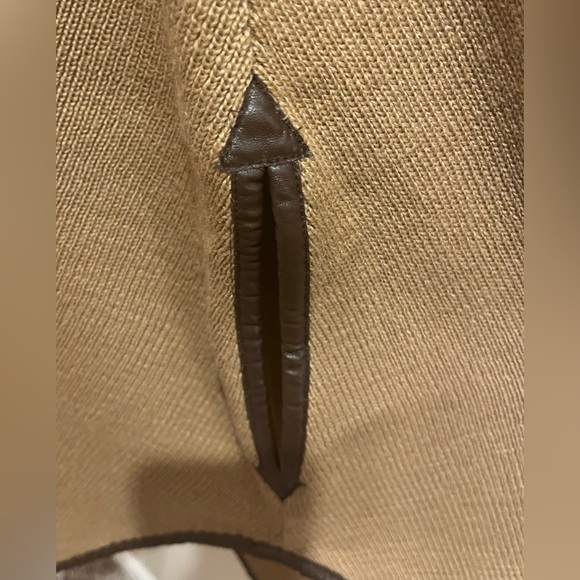 Cremieux Leather Trim  Poncho Sweater Camel Brown Wool Blend, size L - Picture 6 of 8